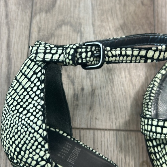 Perfect Stuart Weitzman ankle strap 3” heel patterned sandals black cream 6 - Picture 4 of 9